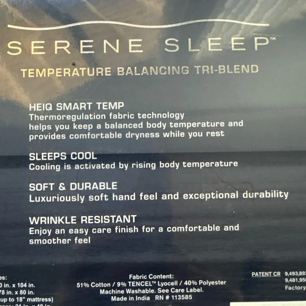SereneSleep High IQ CoolComfort 1000-Thread Ct Luxury King Sheet Set Blue